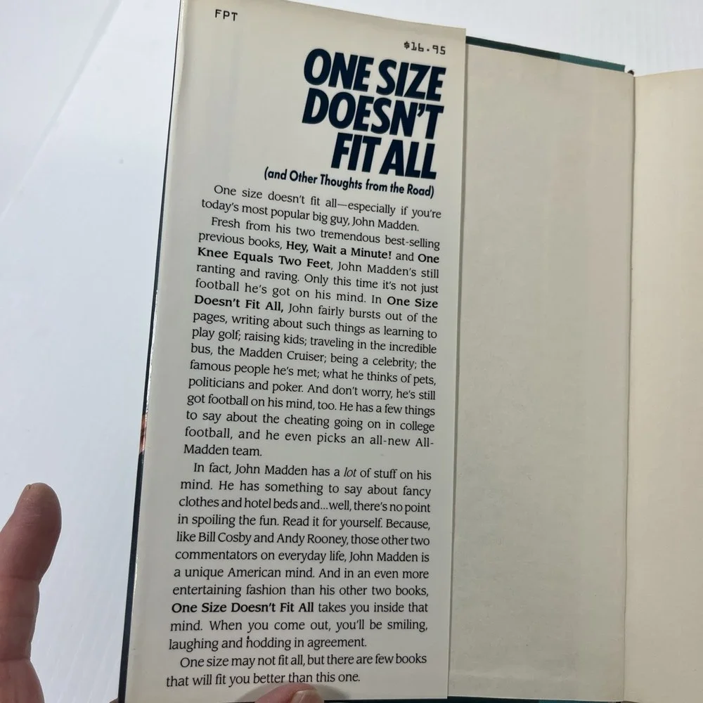 One Size Doesn't Fit All John Madden Dave Anderson 1988 1st Edition Hardcover DJ